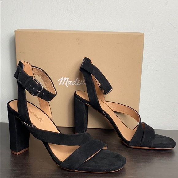 NIB Madewell The Liv Black Suede Sandal Heels - Picture 8 of 13